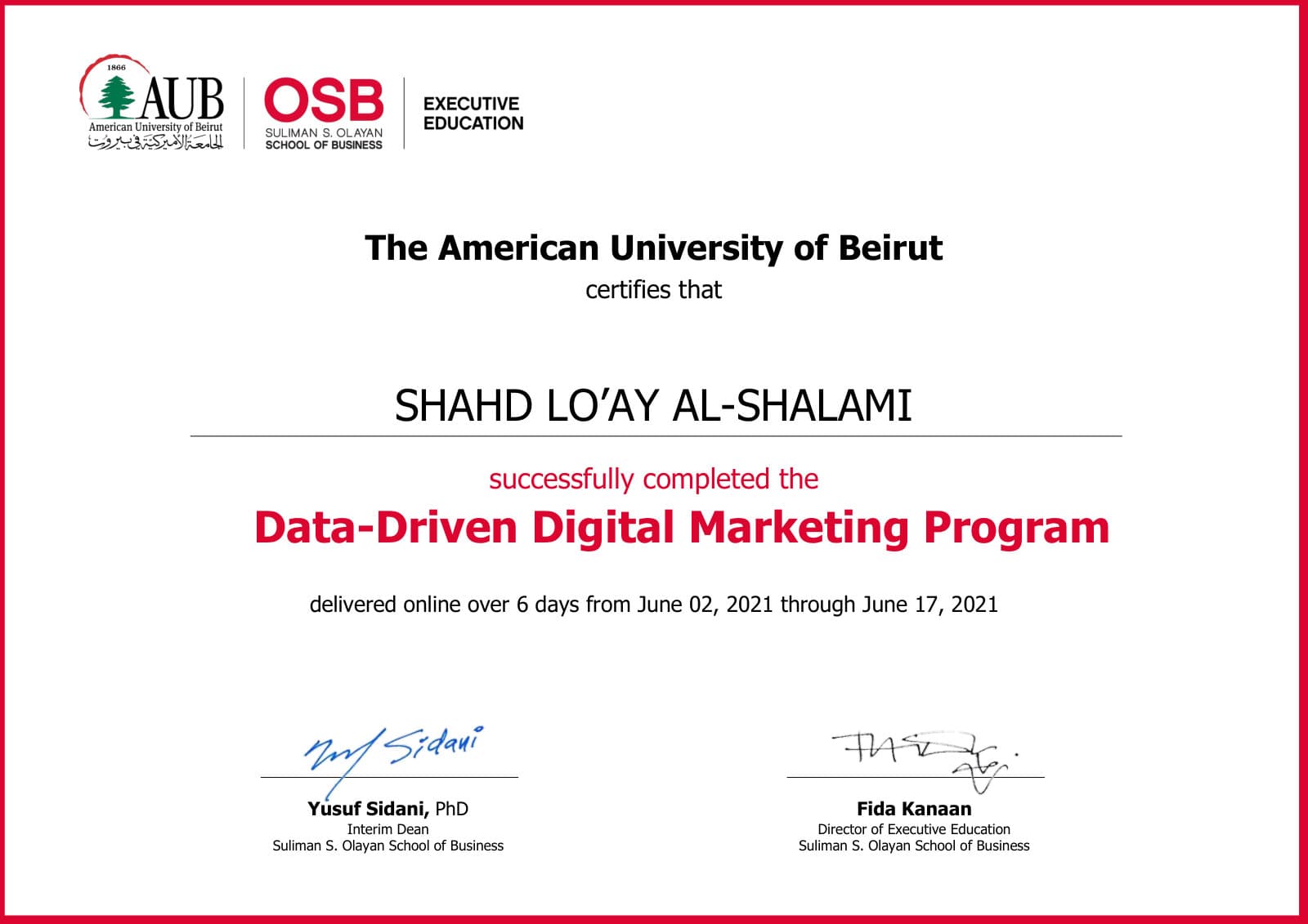 Data-Driven Digital Marketing — American University of Beirut — Olayan School of Business