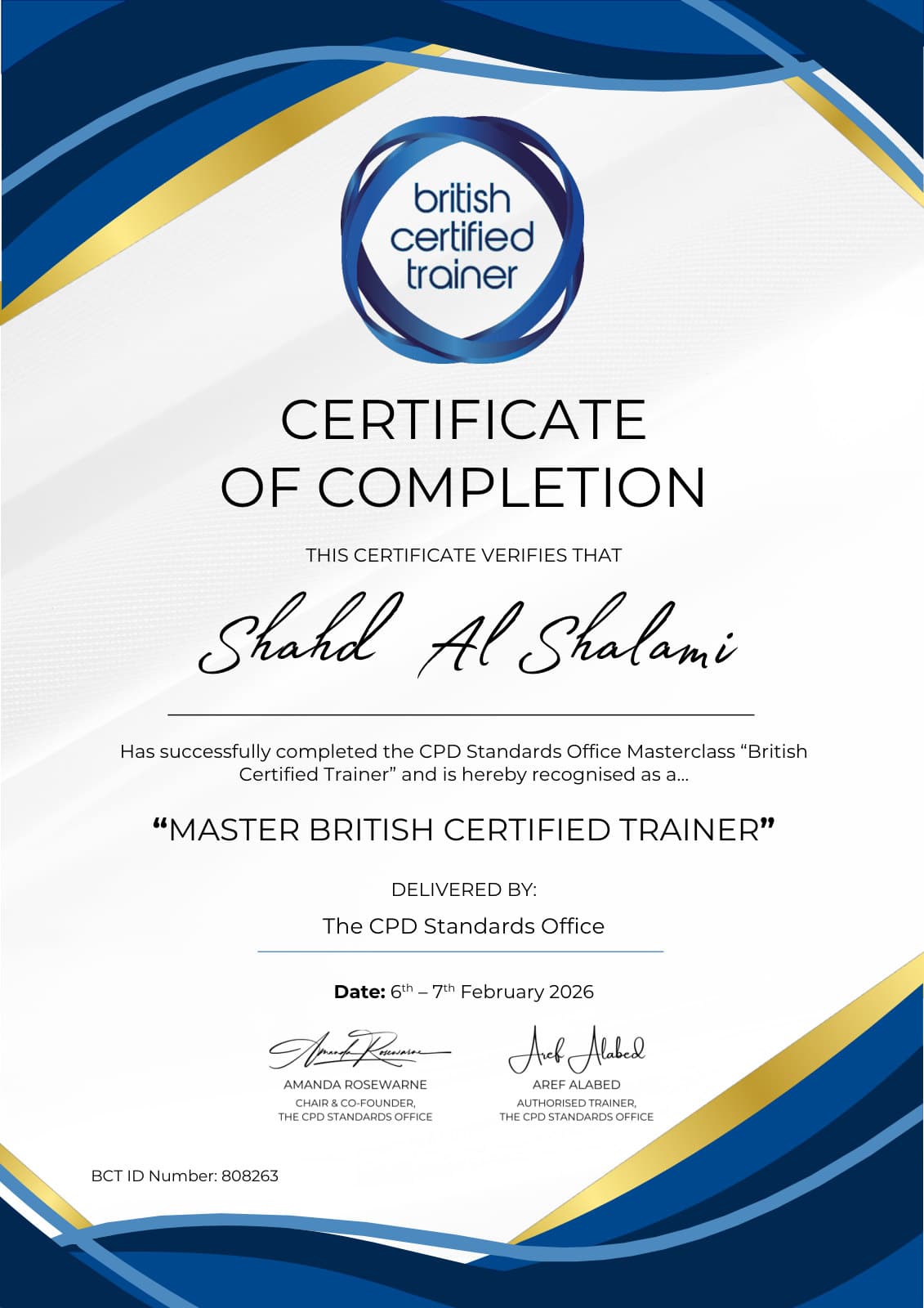 Master British Certified Trainer — The CPD Standards Office, UK